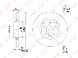 Диск тормозной передний (300x28) LYNXauto BN-1027. Для: Ford, Форд, Mondeo(Мондео) IV 1.6-2.5 07-14 / Kuga I 2.0D-2.5 08-12 / Galaxy(Гэлакси)/S-Max 1.6-2.3 06-15, Land Rover, Ленд Ровер, фото 3