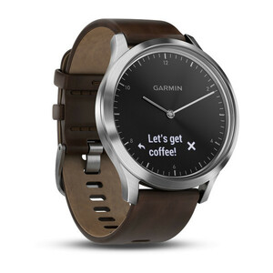 Garmin Vivomove HR серебряные с темно-коричневым кожаным ремешком, фото 3