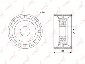 Ролик направляющий / приводной LYNXauto PB-7130. Для: Mitsubishi, Митсубиси, Carisma(Каризма) 1.9D 96-00 / Space Star 1.9D 01>, Nissan, Ниссан, Almera(Алмера)(G15) 1.6 12> / Primera(Примера)(P12) 1.9D, фото 2