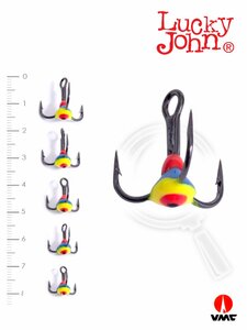 Крючок-тройник для приманок Lucky John 05SET с каплей цвет. 5шт. набор, фото 2