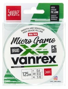Шнур плетёный Lucky John Vanrex MICRO GAME х4 BRAID Fluo Green 125/012, фото 2