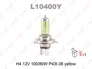 Лампа галогенная LYNXauto L10400Y. Для: H4U 12V 100/80W PU43T-38 YELLOW, фото 2