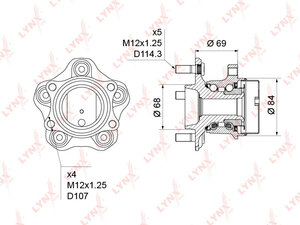 Ступица задняя в сборе с ABS LYNXauto WH-1231. Для: Nissan, Ниссан, Qashqai(Кашкай) 1.5D-2.0D 2WD 07> / X-Trail(Икс-Траил)(T31) 2.0-2.0D 2WD 07>/ Serena(C26) 2.0 2WD 10>, Renaul, Рено, Koleos 2.0D-2.5, фото 4