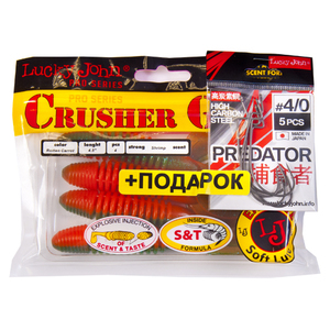 Комплект: твистер LJ Pro Series CRUSHER GRUB 4,5in/T56 и крючки офсетные LJ PREDATOR сер. LJH345 разм.004, фото 1