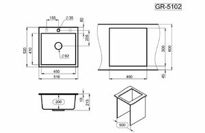 Мойка для кухни GRANULA 5102 (GR-5102 графит) графит, фото 4