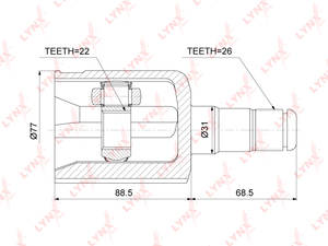 ШРУС внутренний  LYNXauto CI-3761. Для: Skoda, Шкода, Fabia(Фабия) 07-15 / Rapid(Рапид) 12-20 / Roomster(Румстер) 06-15, VW, Фольксваген, Polo(Поло) 6R/9N 07> / Polo(Поло) Classic 03-12., фото 1