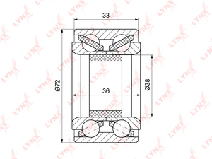 Подшипник ступицы передний с ABS (36/33x38x72) LYNXauto WB-1231. Для: TOYOTA Corolla(E100/E110) 1.3-2.0D 92-01 / Sprinter 1.6-2.0D 91-00, фото 1