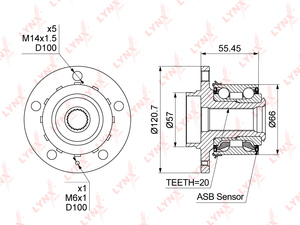 Ступица передняя в сборе (с ABS, ø 66мм) LYNXauto WH-1205. Для: SKODA Fabia I 99>, VW Polo 02-09, фото 1