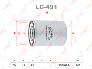 Фильтр масляный LYNXauto LC-491. Для: ISUZU Trooper I(UBS) 2.8d 88-91, MAZDA 626 IV(GE) 2.0d 92-97, MITSUBISHI Galant VIII 2.0d 96-04 / Lancer VI/Mirage V(CJ-CP) 95-03 / Space Wagon 1.8d 91-98, OPEL Frontera A(U92) 2.8d 95-98 / Monterey A(M92) 3.1d 91-98,, фото 1