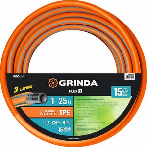 Поливочный шланг GRINDA FLEX 3, 1, 25 м, 15 атм, из термоэластопласта, трёхслойный, армированный, гибкий, PROLine (429008-1-25), фото 2