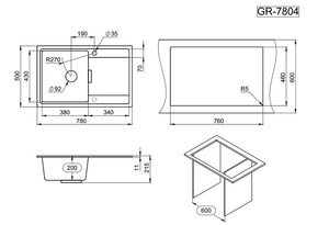 Мойка для кухни GRANULA 7804 (GR-7804 графит), фото 3