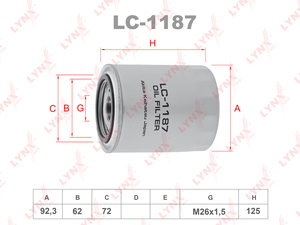 Фильтр масляный LYNXauto LC-1187. Для: HYUNDAI Хендаи H-1/Starex 08> / Terracan 01>, KIA КИА Pregio 97> / Sorento(Соренто) 02-09, фото 1