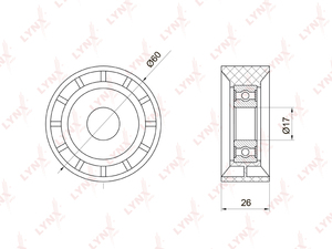 Ролик направляющий / приводной LYNXauto PB-7027. Для: Renaul, Рено, Logan(Логан) 1.4-1.6 04> / Duster(Дастер) 1.6 10> / Sandero(Сандеро) 1.4-1.6 08> / Clio(Клио) II 1.4-1.6 01> / Kangoo(Кенгу) 1.4-1.6, фото 2