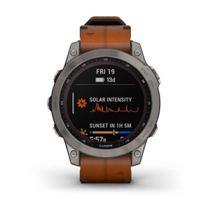 Умные часы Garmin Fenix 7 Sapphire Solar титановый серый с коричневым кожаным ремешком, фото 2