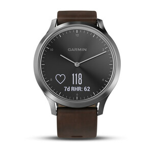 Garmin Vivomove HR серебряные с темно-коричневым кожаным ремешком, фото 4