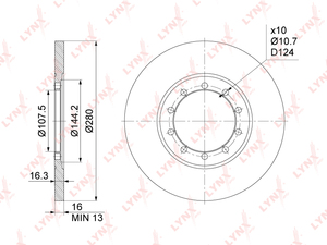 Диск тормозной задний (280x16) LYNXauto BN-1023. Для: FORD Transit 2.2D-3.2D 06-14, фото 1