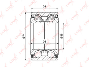 Подшипник ступицы передний (36/34x39x74) LYNXauto WB-1322. Для: Hyundai, Хендай Elantra(Элантра)(XD) 1.6-2.0 00-06 / Matrix 1.5D-1.8 01-10 / Coupe(Купэ)(GK) 1.6-2.0 96-02, Kia, Киа, Cerato(Серато)., фото 2