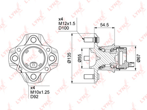 Ступица задняя в сборе с ABS LYNXauto WH-1204. Для: TOYOTA Yaris(P10) 1.0-1.5 99-05 / Yaris Verso(P20) 1.3-1.5 2WD 99-05 / dB I 1.5 00-05 / Ist 1.3-1.5 2WD 02-07 / Platz 1.0-1.5 2WD 99-05 / Porte 1.3-1.5 2WD 04-12 / Raum 1.5 2WD 03-11 / Vios 1.3-1.5 02-08, фото 1