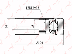 ШРУС внутренний  LYNXauto CI-8008. Для: Audi, Ауди A4 1.8-2.8 95-00 / 80 2.0-2.8 92-94/A3 1.8-1.9TD 96> / 1.4T-3.2 03>, Skoda, Шкода, Fabia(Фабия) 1.6 07> / Octavia(Октавия) 1.8-2.0 99>., фото 2