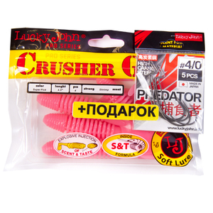 Комплект: твистер LJ Pro Series CRUSHER GRUB 4,5in/F05 и крючки офсетные LJ PREDATOR сер. LJH345 разм.004, фото 1