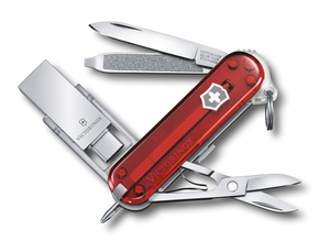 Нож-брелок Victorinox USB 16 Гб, 58 мм, 8 функций, полупрозрачный красный, фото 1