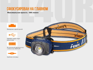 Налобный фонарь Fenix HL40R Cree XP-LHIV2 LED синий, фото 11