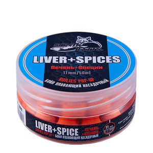 Бойлы насадочные плавающие Sonik Baits LIVER-SPICES Fluo Pop-ups 11мм 50мл (Печень+Специи), фото 1