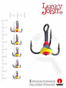 Крючок-тройник для приманок Lucky John 05SET с каплей цвет. 5шт. набор, фото 3