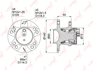 Ступица задняя в сборе LYNXauto WH-1303. Для: SUZUKI Сузуки SX4 1.5-2.0D 2WD Hungary 06>, FIAT ФИАТ Sedici 1.6-2.0D 2WD 06>, фото 1