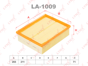 Фильтр воздушный LYNXauto LA-1009. Для: AUDI Ауди A4(8E2) 1.6-3.0 00-04/A4(8EC)1.6-3.2 04>, фото 1