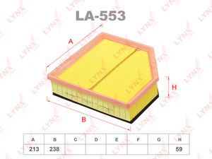 Фильтр воздушный LYNXauto LA-553. Для: VOLVO S60 II 3.0-3.2 10> / S80 II 3.0-3.2 06> / V70 III 3.0-3.2 10> / XC60 I 3.2 09> / XC70 II 3.0-3.2 07>, фото 1