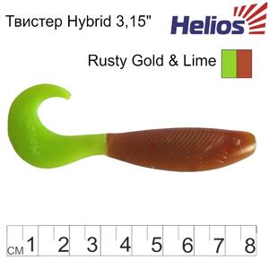 Твистер Hybrid 3,15"/8,0 см Rusty Gold & Lime 7шт. (HS-14-017) Helios (0), фото 3