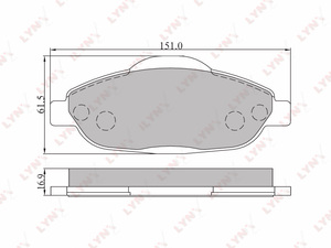 Колодки тормозные передние  LYNXauto BD-6102. Для: Peugeot, Пежо, 308 07> / 3008 1.6 09>. 

Длина, мм 151. 
Высота, мм 61,5. 
Толщина, мм 16,9., фото 2