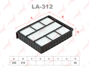 Фильтр воздушный LYNXauto LA-312. Для: MITSUBISHI Diamante 2.5-3.0 94-05, фото 1