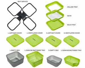 Набор коробок и аксессуаров для прикормки и насадки с подставкой FC FEEDER BAIT BOX SET (12 предметов), фото 5