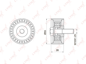 Ролик направляющий / ГРМ LYNXauto PB-3012. Для: Lada, Лада, Granta(Гранта) 1.6 11> / Kalina(Калина) 1.4-1.6 04> / Priora(Приора) 1.6 08> / Vesta(Веста) 1.6 15> / X-Ray 1.6-1.8 16>. Резьба 1 - M10x1,25, фото 2