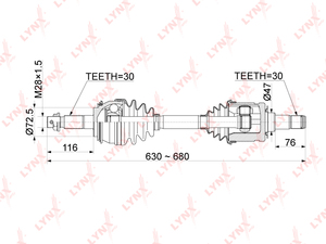 Привод в сборе передний LYNXauto CD-1156. Для: TOYOTA Hilux VII 2.5D-3.0D 05-15, фото 1