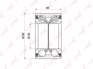 Подшипник ступицы передний (40x40x80) LYNXauto WB-1336. Для: Mitsubishi, Митсубиси, Lancer(Лансер)(CS) 1.3-2.0 03> / Outlander(Аутлэндер)/Airtrek I 2.0-2.4 02-06 / Dion 1.8-2.0 99-05., фото 2