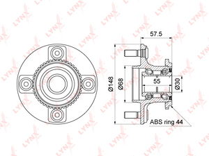 Ступица задняя в сборе с ABS LYNXauto WH-1109. Для: NISSAN Almera(N16) 1.5-2.2D 00> / Primera(P11) 1.6-2.0D 96-01, фото 1