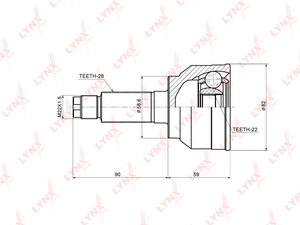 ШРУС наружный LYNXauto CO-3639. Для: Mazda, Мазда, 3 1.5 05>. Резьба 1 - MM22x1,5. Шлицы наружные, шт. - 28. Шлицы внутренние, шт. - 22., фото 2