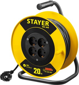 Удлинитель на катушке STAYER RX-315 20 м 3500Вт 4 гнезда ПВС 3х1.5 мм² 55078-20, фото 1