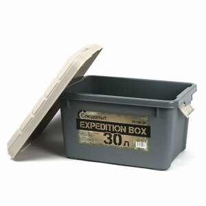 Ящик многофункц. особопрочный СЛЕДОПЫТ Expedition Box, 30 л, 500х360х320 мм, цв. графит/бежевый, фото 2