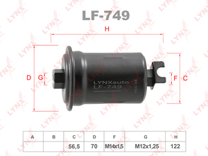 Фильтр топливный LYNXauto LF-749. Для KIA Киа Clarius 1.8-2.0 96-01, MITSUBISHI Митсубиси StaRio(Рио)n 2.6 87-90/Eclipse II 95>, TOYOTA Тойота Celica(T18) 2.0 89-93, фото 1