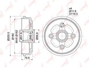 Барабан тормозной (180x40) LYNXauto BM-1017. Для: Chevrolet, Шевроле, Matiz(Матиз) 05> / Spark(Спарк) 00>, Daewoo, Дэу, Matiz(Матиз) 98>. Высота, мм- 79,6. Центрирующий диаметр, мм- 46,9., фото 3