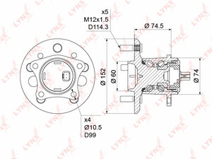 Ступица задняя L в сборе с ABS LYNXauto WH-1216. Для: TOYOTA Тойота Camry(Камри)(V30/V40) 2.4-3.5 01-11 / Highlander(Хайлендер) 2.4-3.0 2WD 00-07 / Avalon 3.5 05-12, фото 1