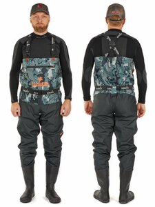 Полукомбинезон забродный Norfin PILOT CAMO BOOTFOOT р.44-L-S с сапогами резина, фото 3
