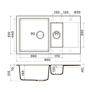 Кухонная мойка Omoikiri Daisen 86-2-CA Artgranit/карамель, фото 2