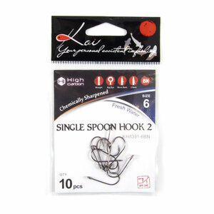 Крючок KOI "SINGLE SPOON HOOK 2", размер 6 (INT), цвет BN (10 шт.), фото 5