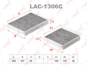 Фильтр салонный угольный (комплект 2 шт.) LYNXauto LAC-1306C. Для: CITROEN C3 1.1-1.6 09> / DS3 1.4-1.6 09>, PEUGEOT 207 1.4-1.6D 06> / 208 1.0-1.6D 12>, фото 1