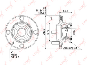 Ступица задняя в сборе с ABS LYNXauto WH-1193. Для: HYUNDAI Elantra(XD) 1.6-2.0D 00-01 / Matrix 1.5D-1.8 01-05, фото 1